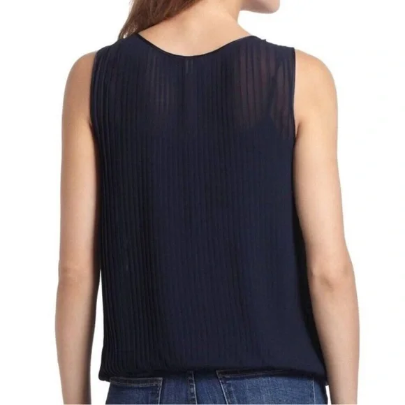 Anthropology Lief Notes Navy Chiffon Pleated Sleeveless Top - Picture 3 of 10